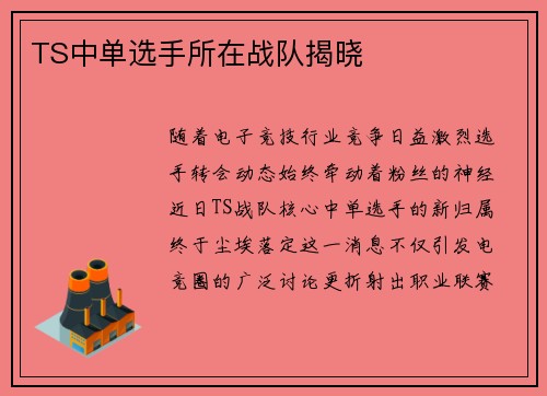TS中单选手所在战队揭晓