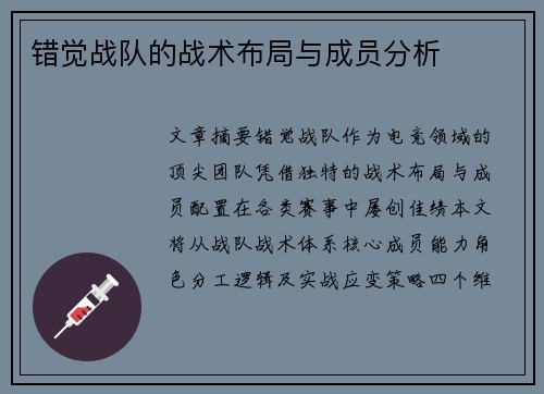 错觉战队的战术布局与成员分析