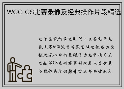 WCG CS比赛录像及经典操作片段精选