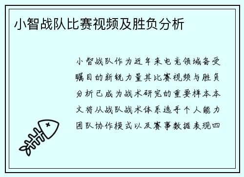 小智战队比赛视频及胜负分析
